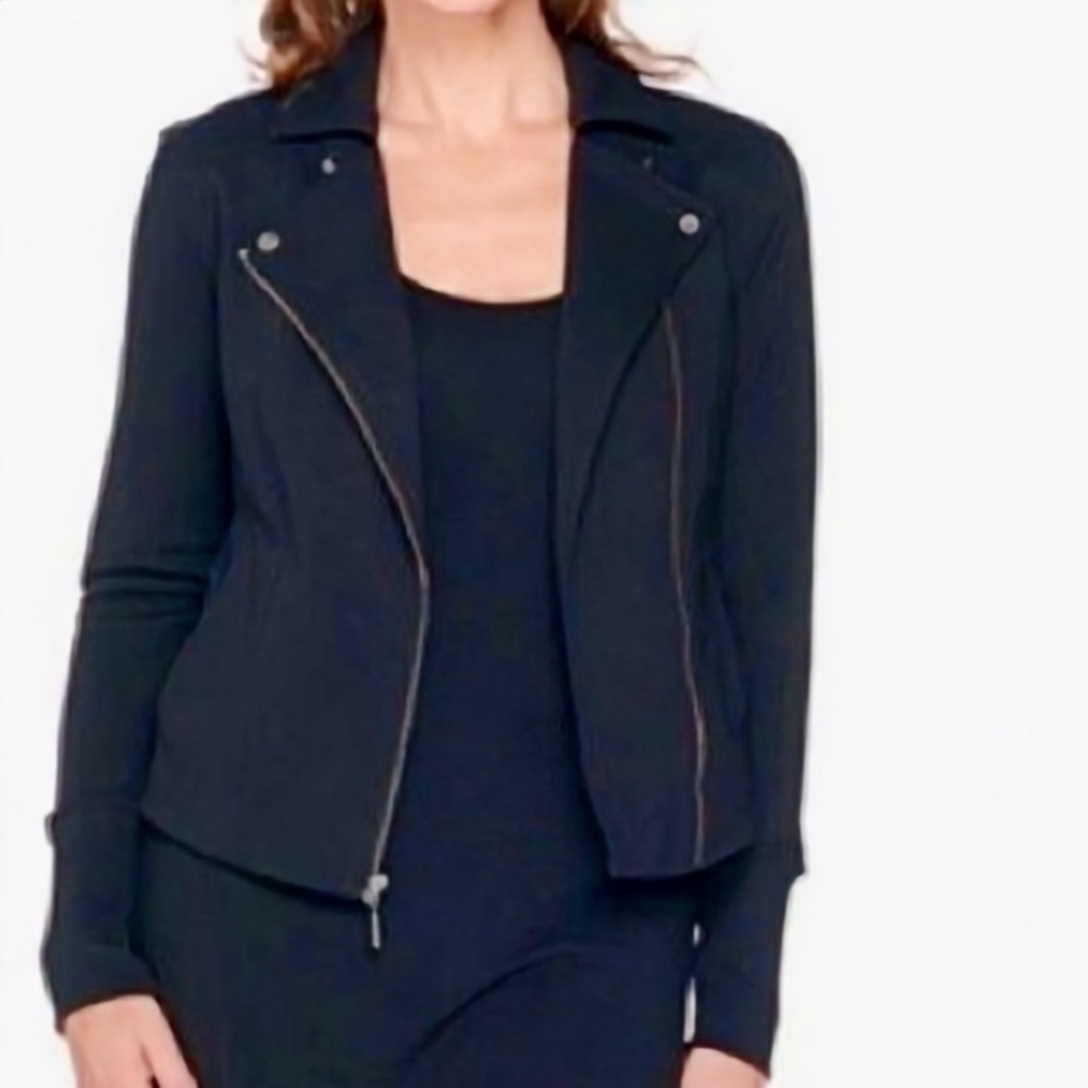 H by Halston Black Knit Asymmetric Zip-Up Moto Jacket Size 12